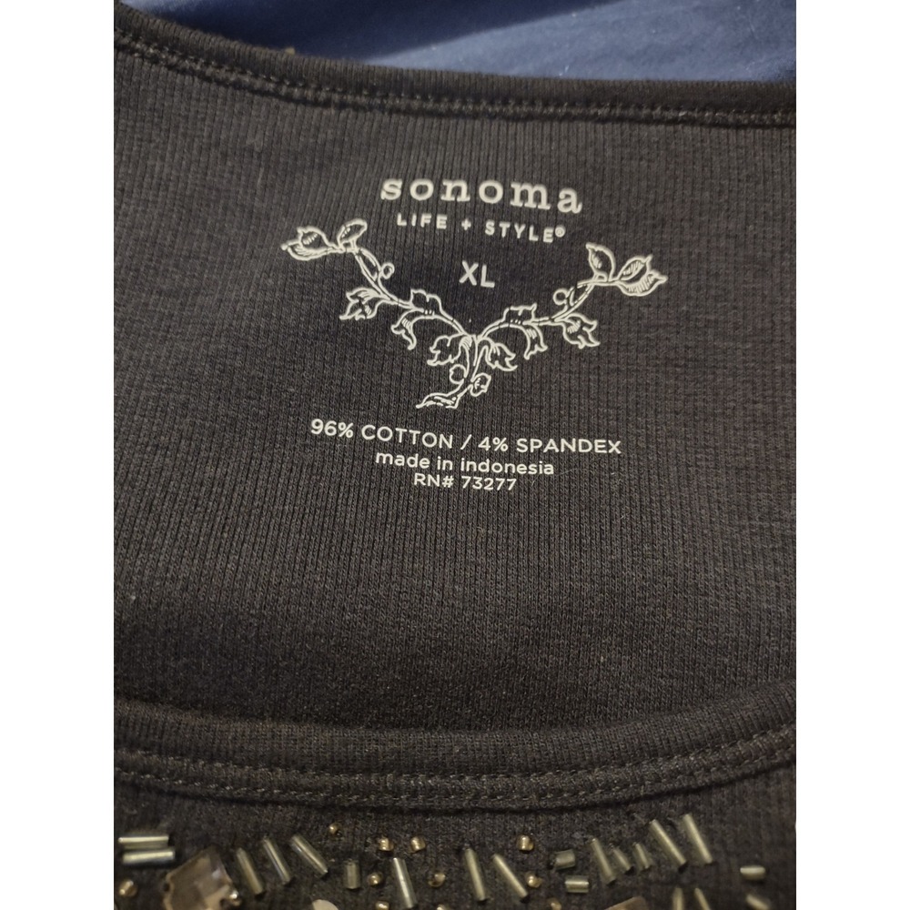 Sonoma Life Style Womens XL Black Embellished Scoop Neck Tank Festival Grunge - Picture 3 of 5